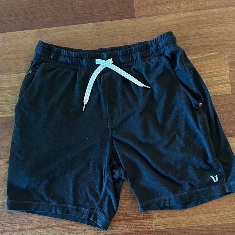 Vuori Men's Black Athletic Shorts with White Drawstring